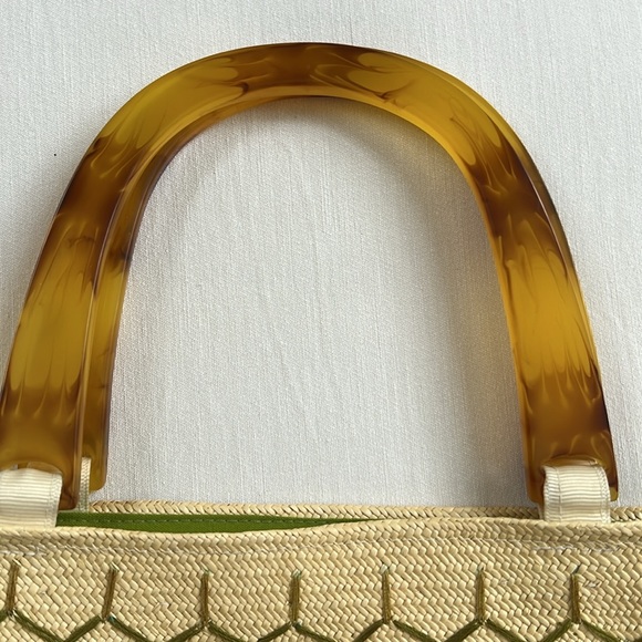 Andrea Stuart New York Straw Embroidered Bag Lucite Handles - Picture 5 of 10
